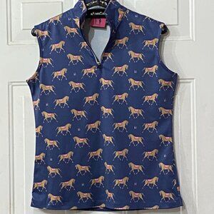 Ronner Sport Womens Equestrian Horse Print 1/4 Zip Knit Top Sleeveless Sz S
